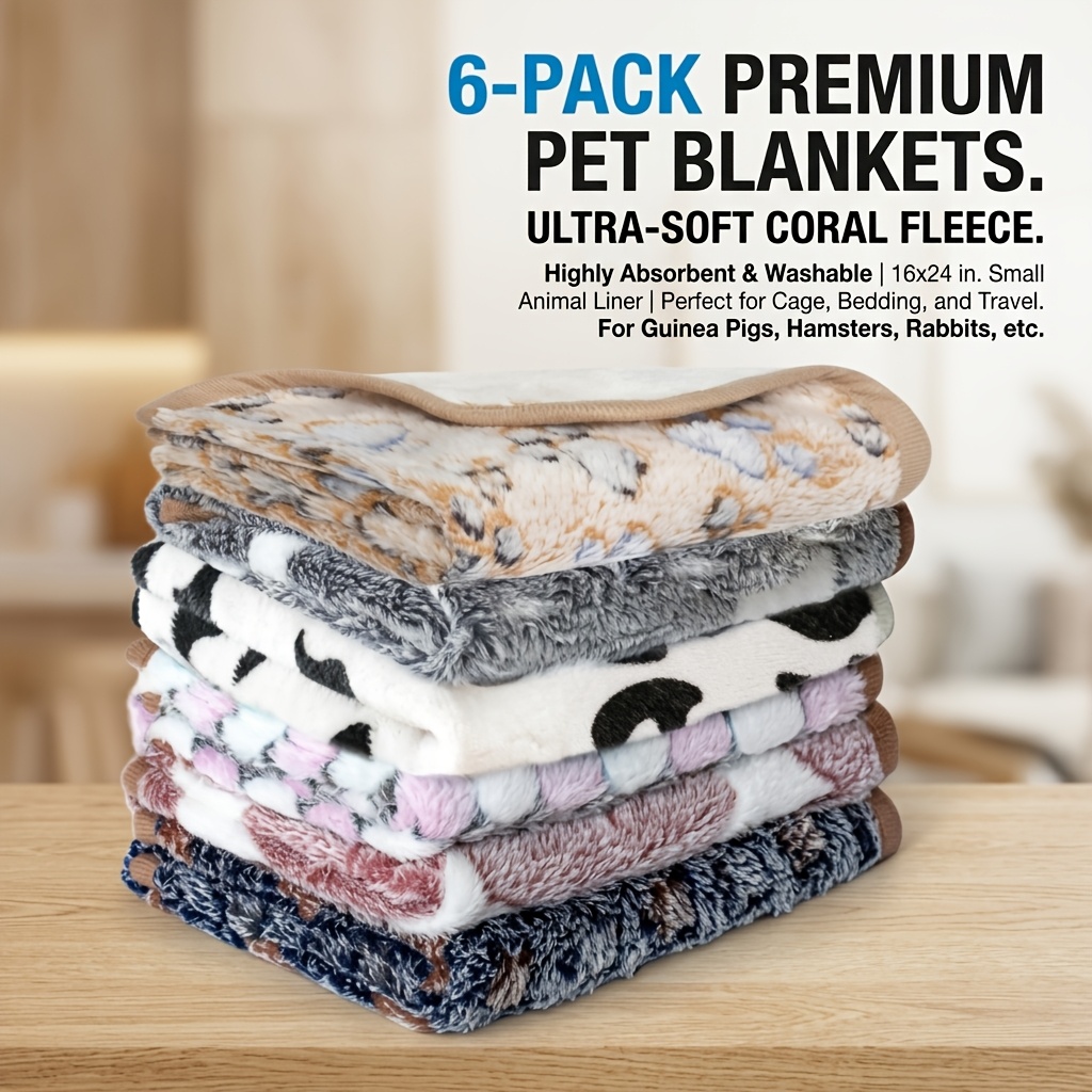 TEMU A Set Of 6 Absorbent Guinea Pig Blankets Sent , Washable Fleece Bed Covers For Small Animals, Thick Pet Urine Pads For Cages, Sleep Mat Covers