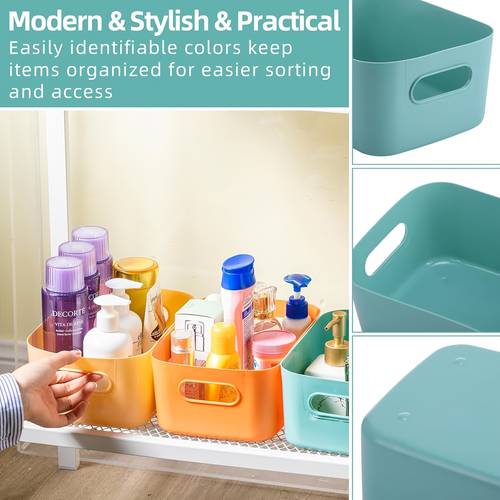 24pcs plastic storage bins multiple color containers pantry baskets with handles organizing bins for kitchen bathroom organizer cupboard box on shelves 10 x 7 x 4 inch