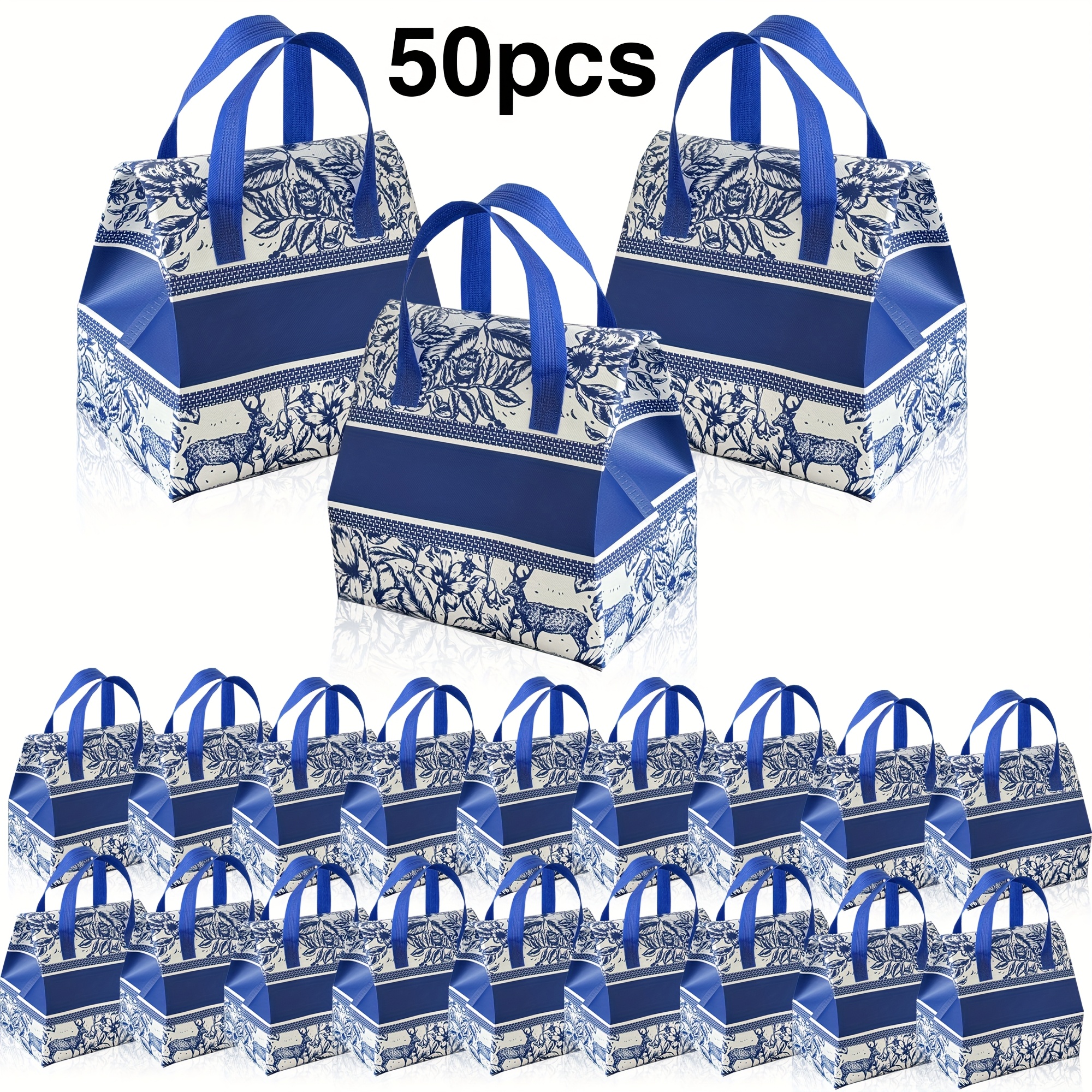 Image of Gift For Her/him 50pcs Blue Insulated Takeout Bags, Suitable For Food Delivery, Picnics, And Catering - Perfect For Christmas And Easter Gifts, Blue Gift Bags