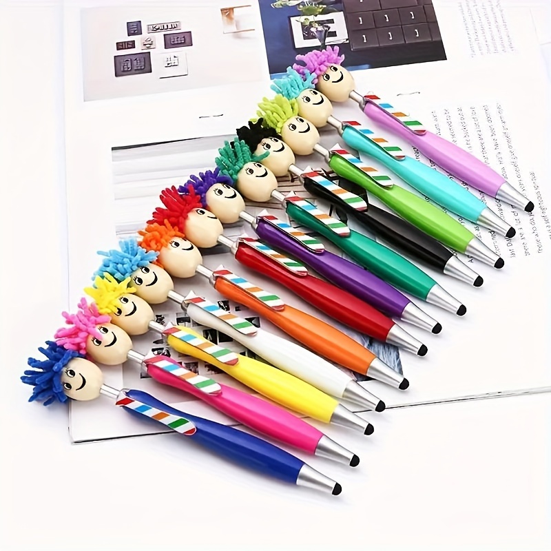 

6-pack Cute Plush Doll Ballpoint Pens, Assorted Colors, Multifunctional Touch Screen Stylus For Smartphones - Creative Gift Idea