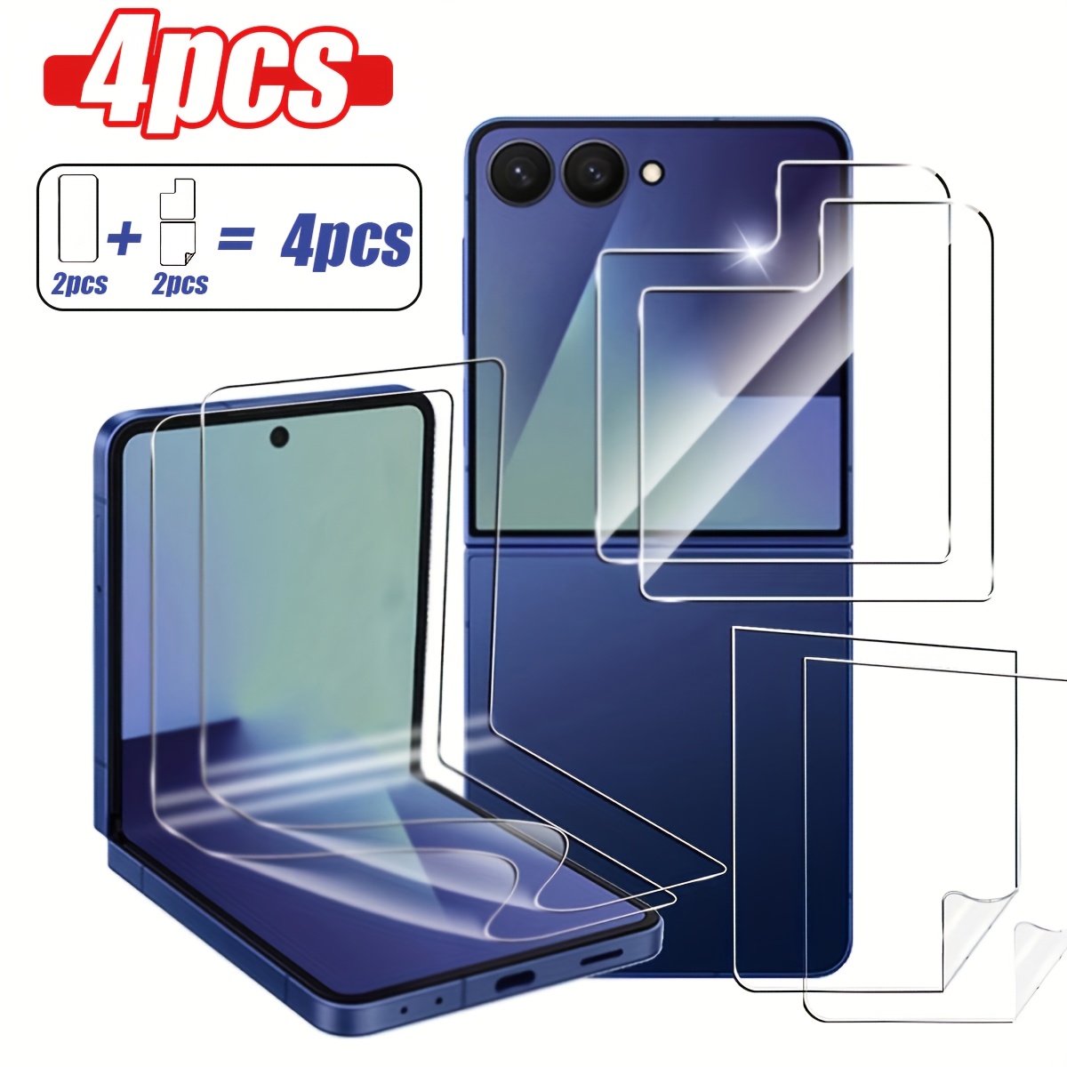 TEMU Film Hydrogel 2 Films 2 Films Arrière, Un Total de 4pcs, Convient pour Samsung Galaxy Z Flip, Ensemble de Protection d'Écran avec Protections