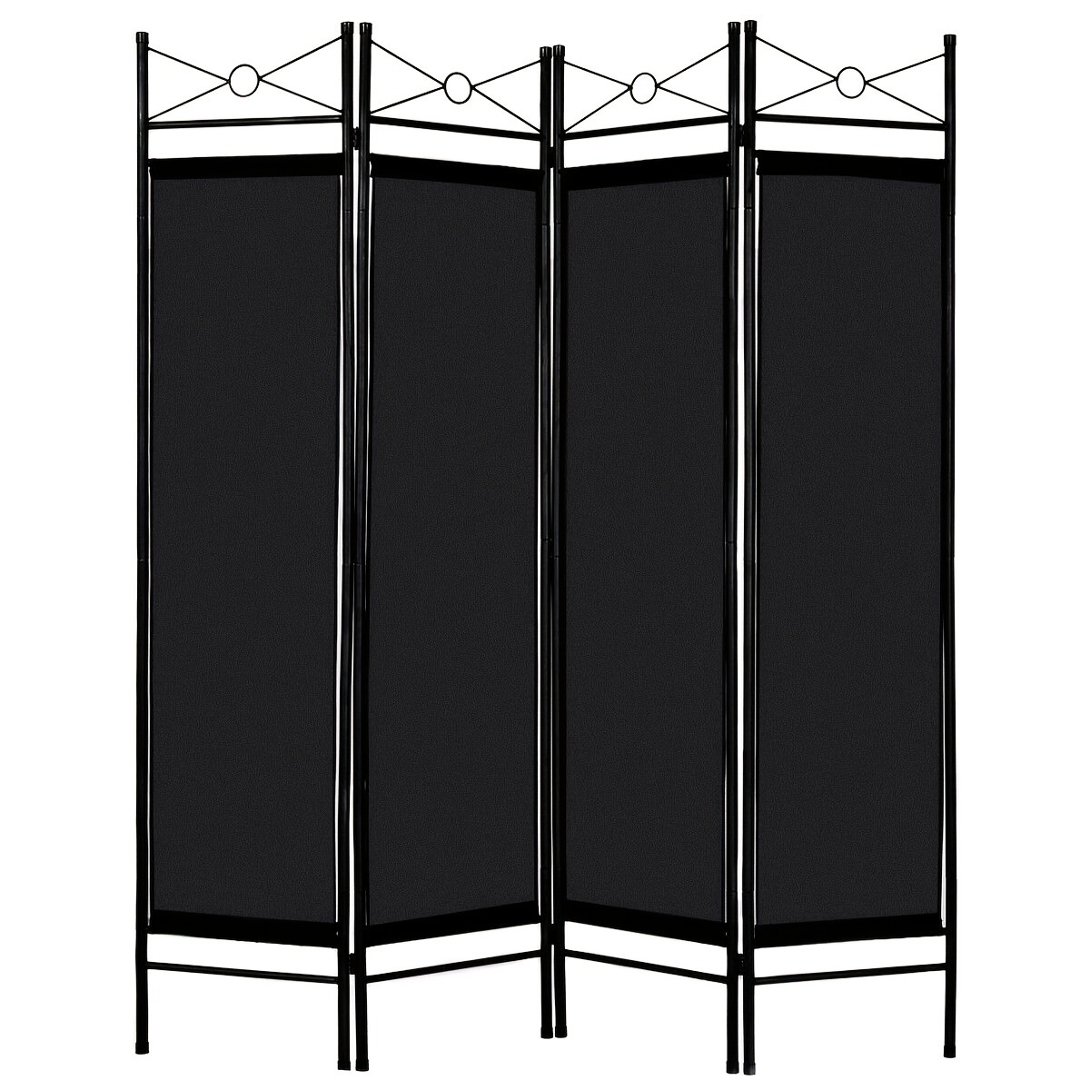 

Black 4 Panel Room Divider Privacy Screen Home Office Fabric Metal Frame