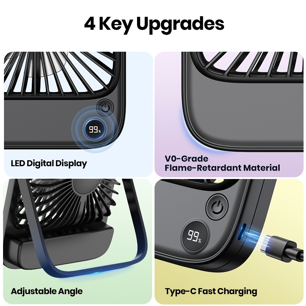  2 pack 5000mah portable desk fan ultra thin 4 adjustable small silent battery powered personal fan for bedroom library outdoor details 5