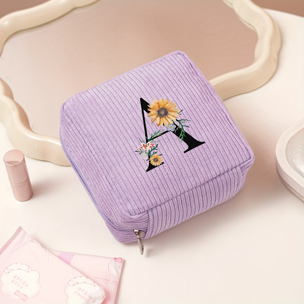 Image of 1pc Multifunctional Women's Toiletry Bag, Portable Travel Makeup Bag, Compact Organizer, Corduroy Letter Print Cosmetic Bag, Ideal For Business Trips And Travel