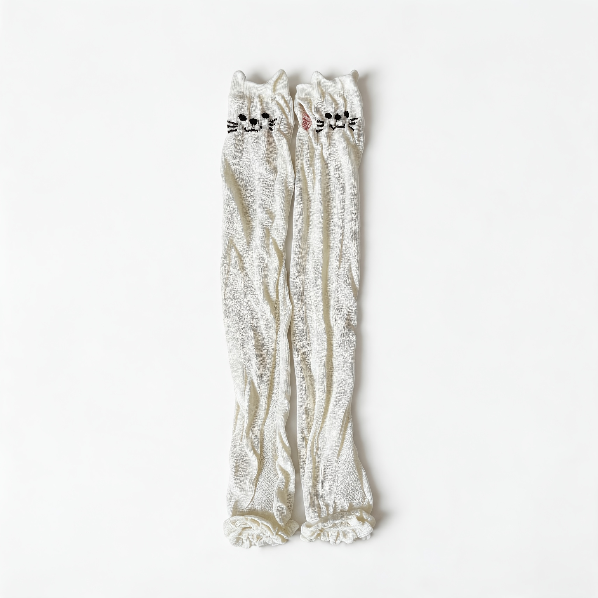 TEMU 1 Pair Women' Cute Cat Print Fingerless Gloves - Soft Breathable Arm Sleeves With Elastic Paw Cover, Kitten-themed Suitable For Summer, Themed