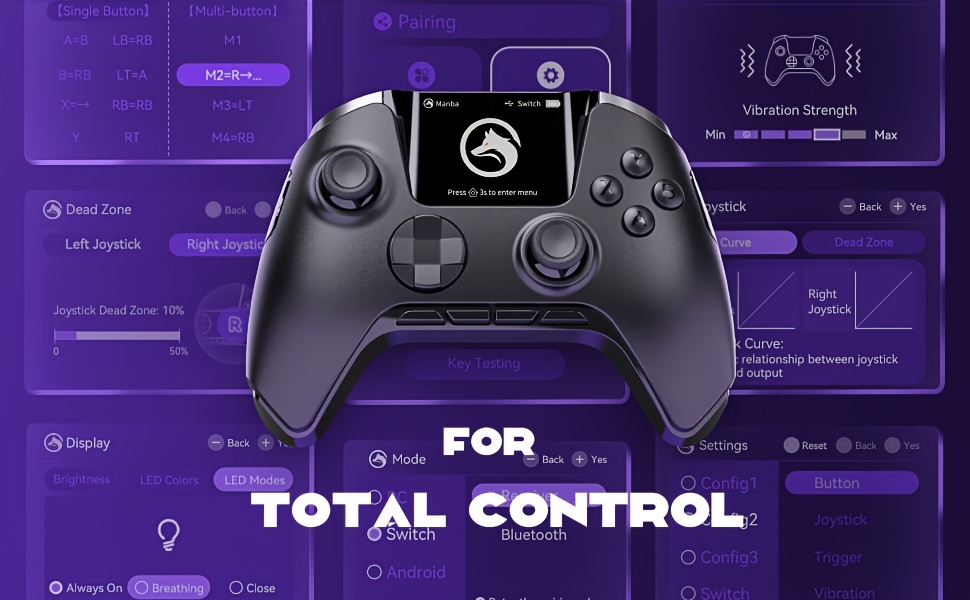 (No Drift) Interactive Screen Wireless Gaming Controller for iOS/for Switch/PC/Android/Steam Deck, Hall Effect Stick & Trigger, RGB Lighting, Remappable Buttons, 1800mAh with Charging Dock-V2 (Black). Notice Not Compatible with Xbox and PS5