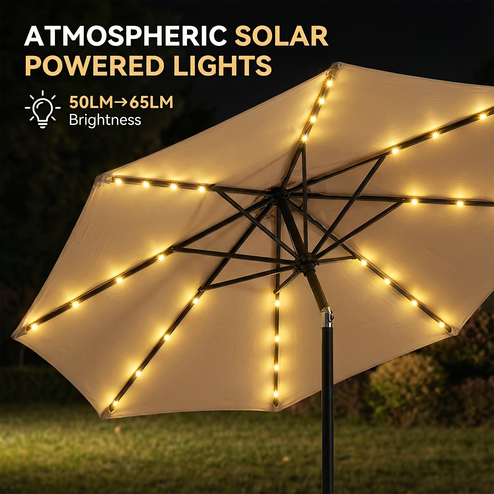 Solar 9ft Market Umbrella with Base, Deluxe 32 LED Lighted Patio Umbrella, Patio Umbrellas Outdoor Table Umbrella with Ventilation, Solar Umbrella with Push Button Tilt/Crank for Garden, Deck, Backyard, And Pool