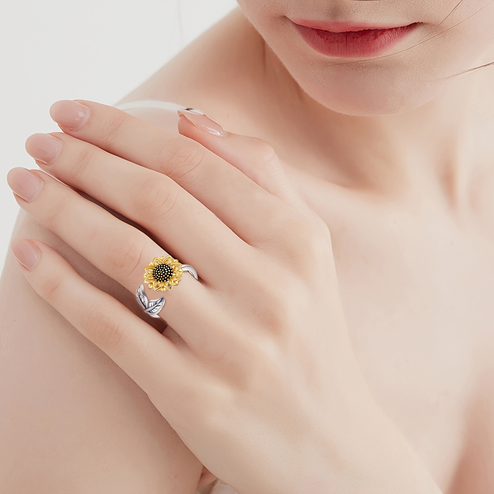 Sunflower Spinner Ring for Women in 925 Sterling Silver