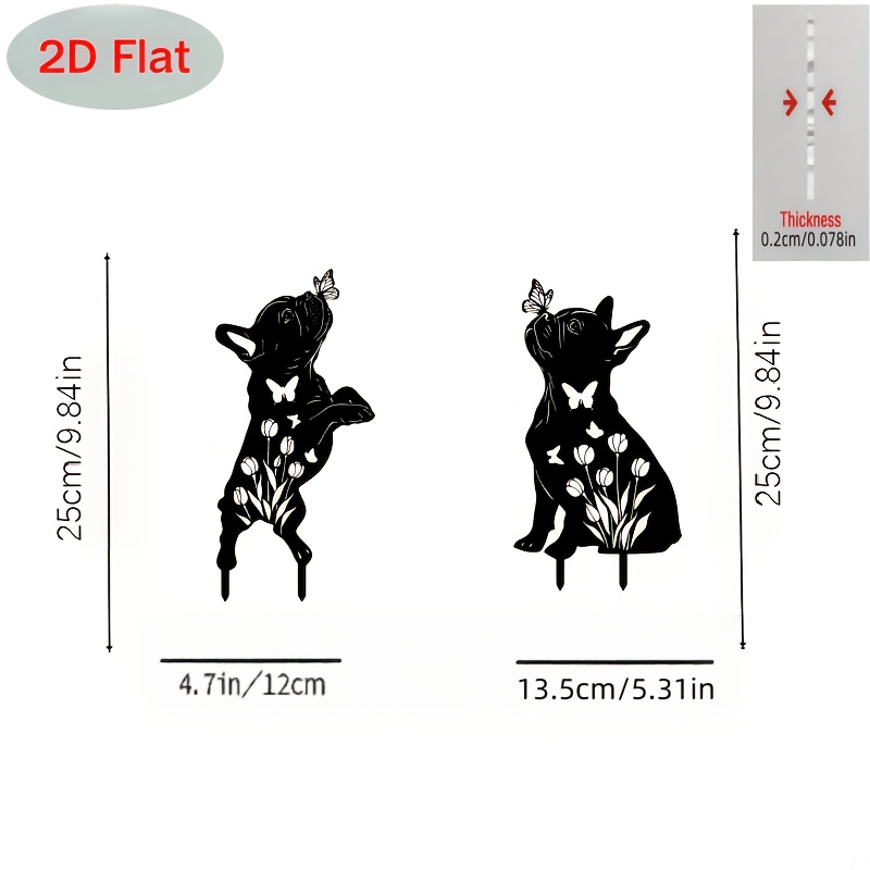Image of 2d Flat - 【2d Flat】 2d Flat - [2d Flat] 2d Flat 2pcs Outdoor Black Puppy Garden Stakes, Gift For Dog Lovers, Polypropylene Material, Suitable For Courtyards, , Lawns, Outdoor Art Decorations