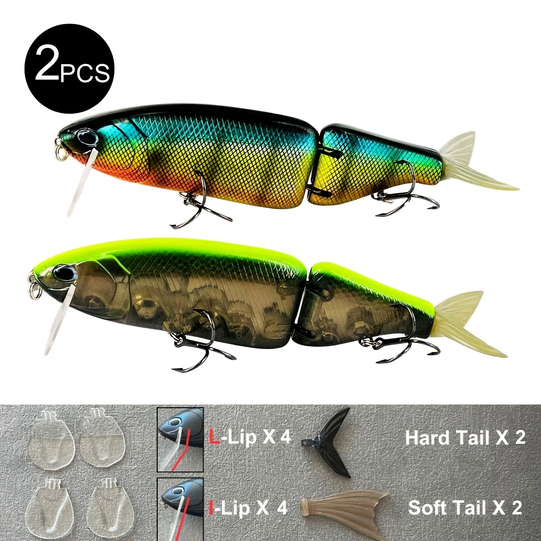 Image of 2pcs 16.5cm, 58g Realistic 2-section Swimming Action Fishing Lure Set With Interchangeable Tails And Lip For All , Floating Bionic Bait For , Trout, And More