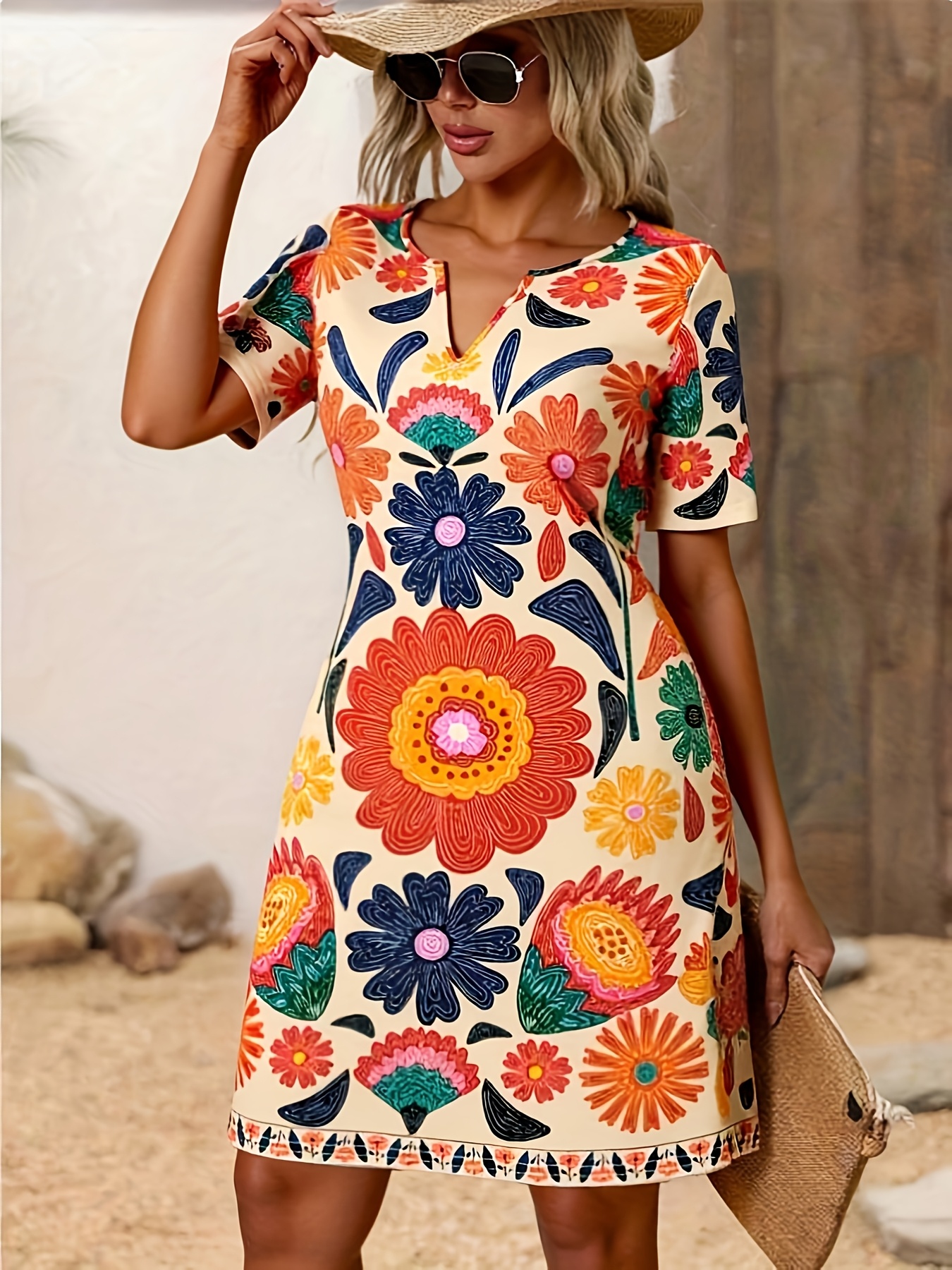 womens summer floral midi dresses short sleeve beach wedding guest dress  drawstring long flowy dress with pockets | High-quality & Affordable | Temu