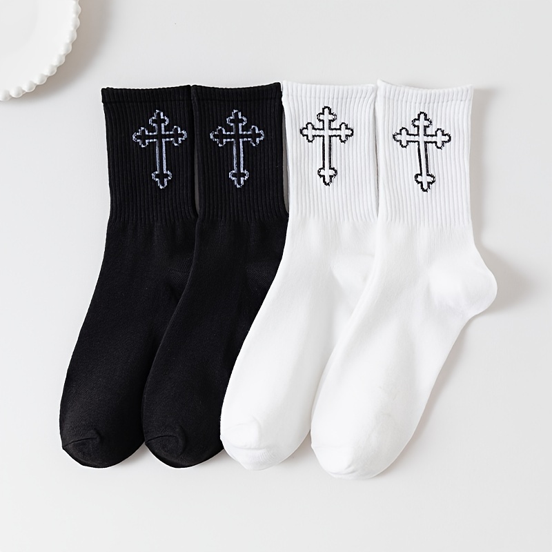 2-pack Women's Autumn/winter Socks, Black And White Print Long Socks, Instagram Trendy Simple Versatile Style Athletic Socks