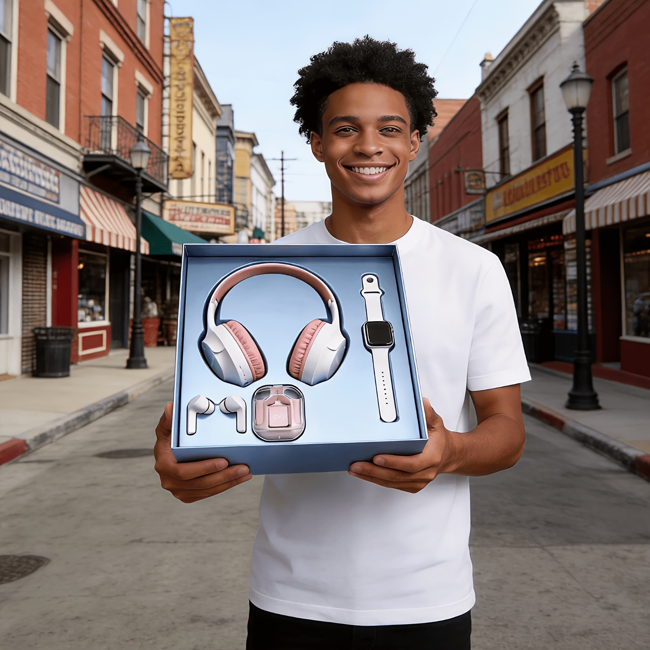 TEMU 3pcs New Noise Reduction Theadphones And Smart Watch, Wireless Headphones With Microphones, Soft Ear Cushions, Ear Cups, Suitable For Tablets,