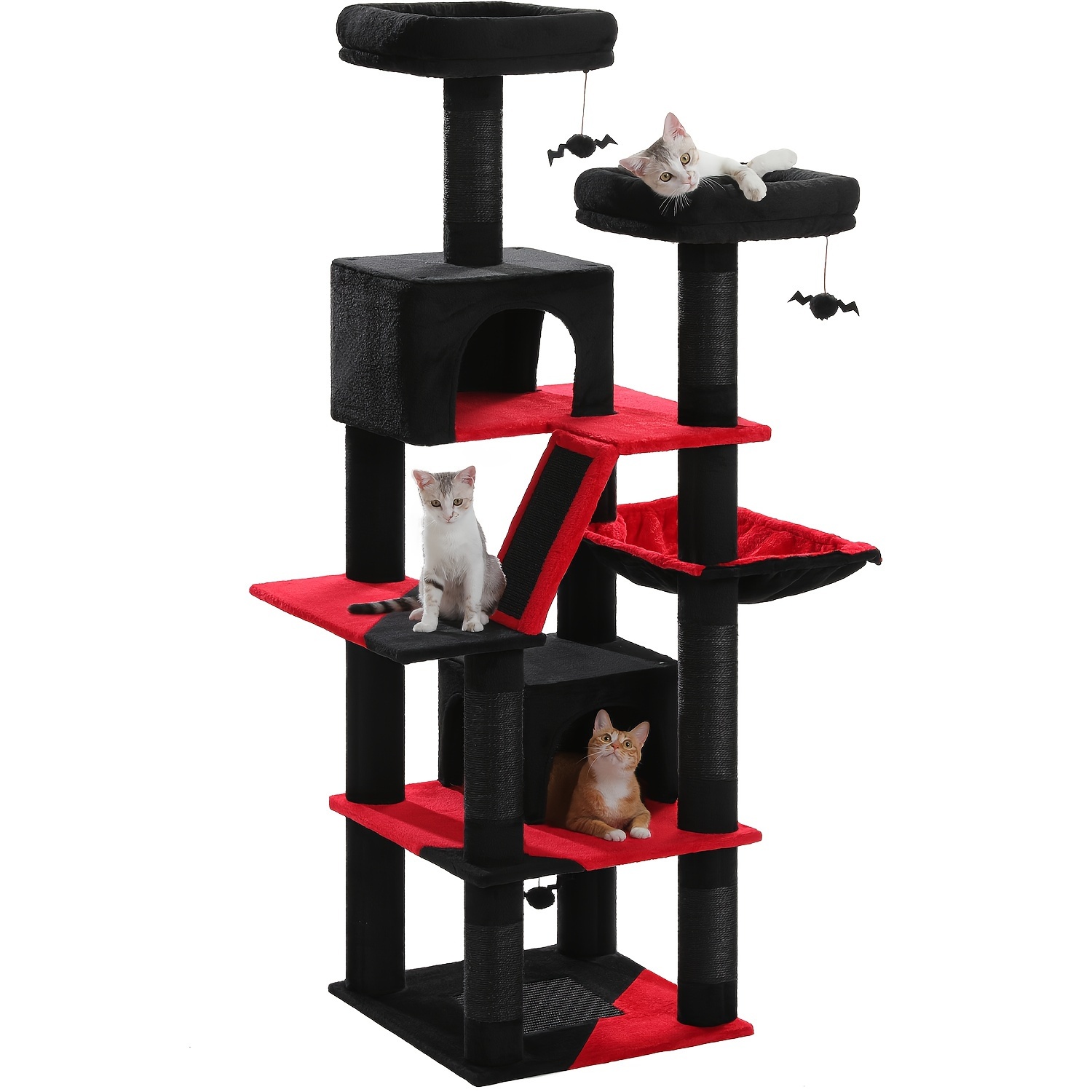 E-shop Road 180 cm Katzenbaum für den Innenbereich, mehrstöckiger Katzensteg mit Kratzbaum, mit 2 Plattformen, 2 Verstecken, einer Hängematte und 2