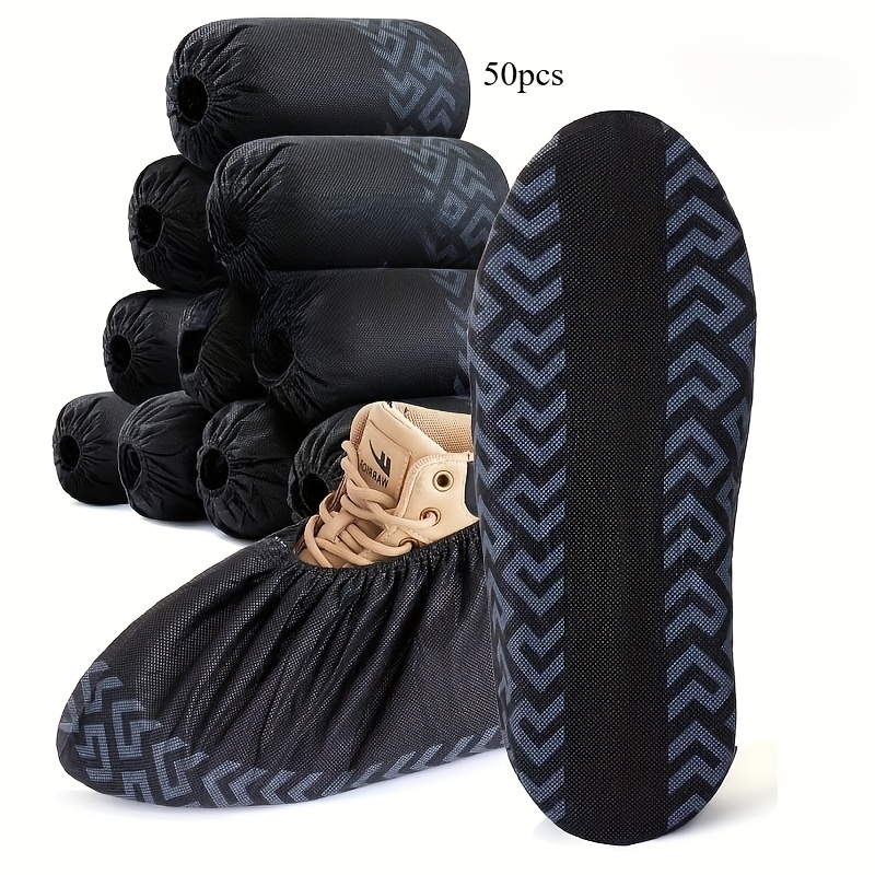 TEMU 50pcs Black Durable Shoe Covers/protecting Your Home Floor And Shoes/suitable For Indoor And Outdoor Use - Size 1 Code, Fits Most People
