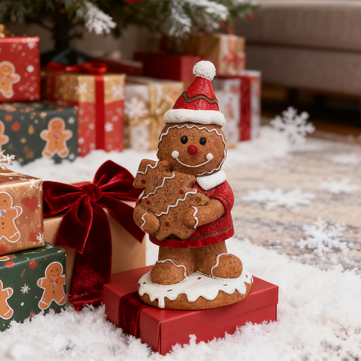 TEMU 1pc Gingerbread Man Statue - Resin Collectible Christmas Decor, With And Frosting Details, Holding Heart-shaped Cookie - Indoor/outdoor Holiday