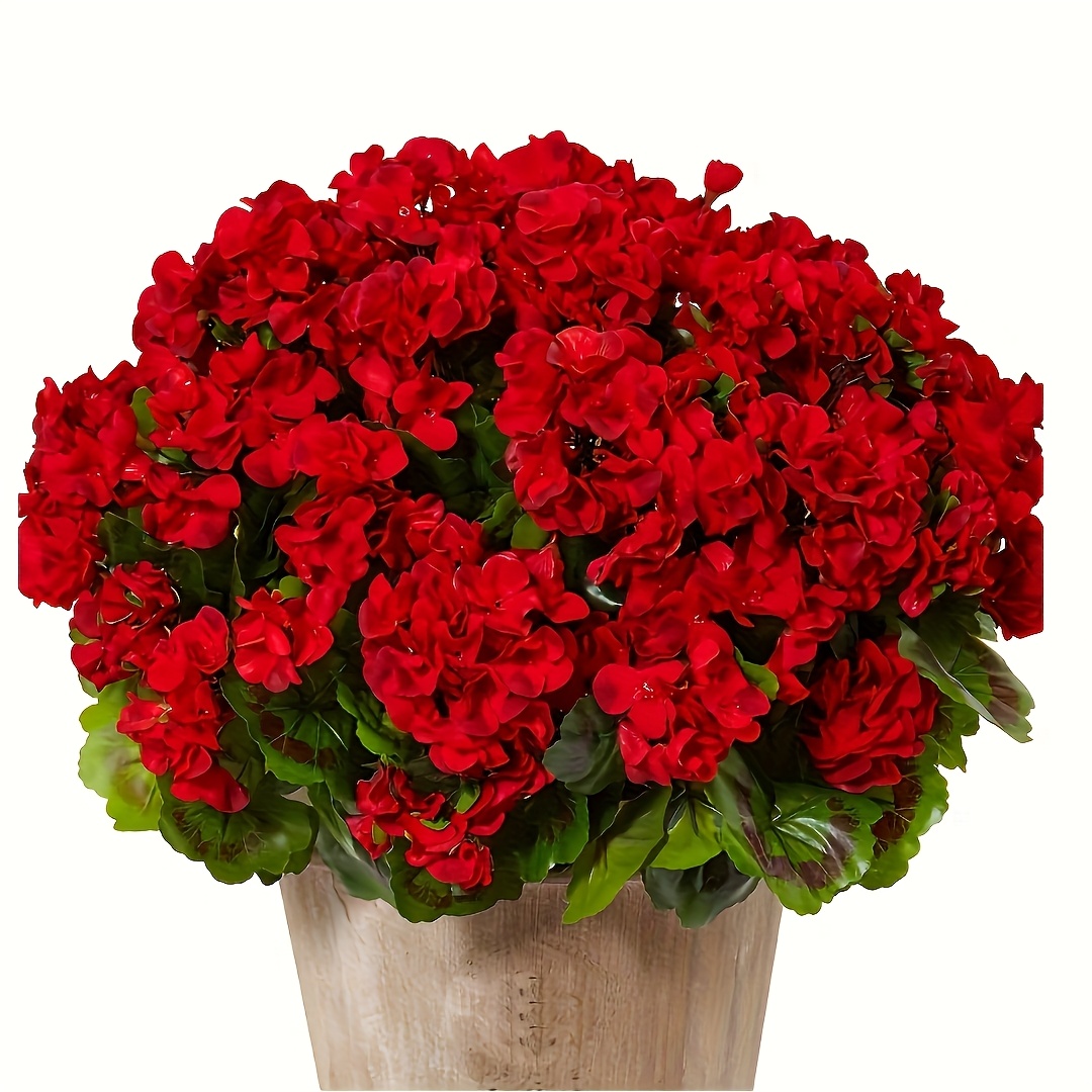 

4pcs Nldd Artificial Geranium Bushes, Plastic Red Geranium Flowers, Silk Plant Bundles, For Home Garden Wedding Indoor Outdoor Decor