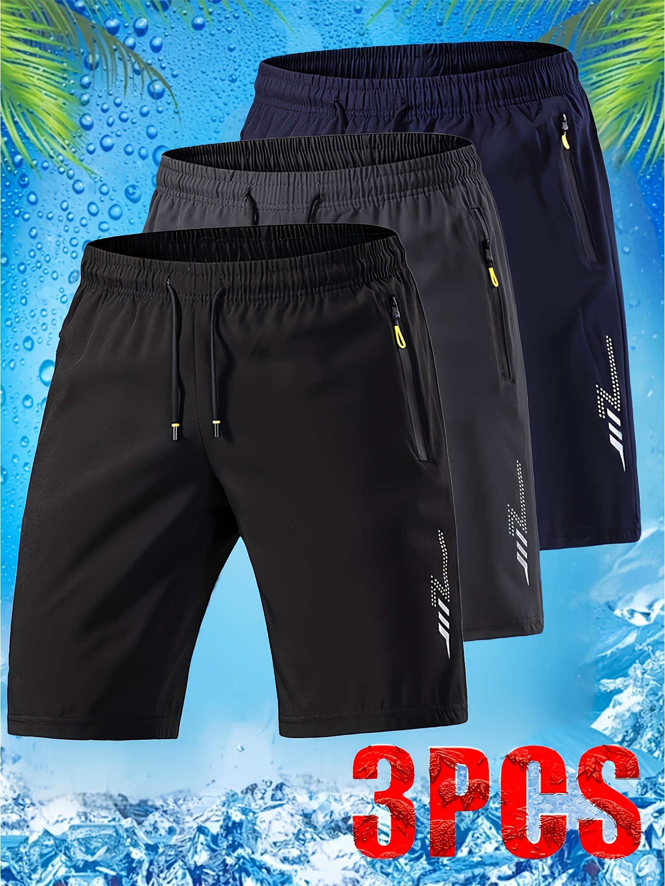 item picture 3pcs set mens   silky fiber fabric casual shorts breathable quick dry athletic pants loose fit   running shorts comfortable fabric everyday work and leisure versatile mens shorts