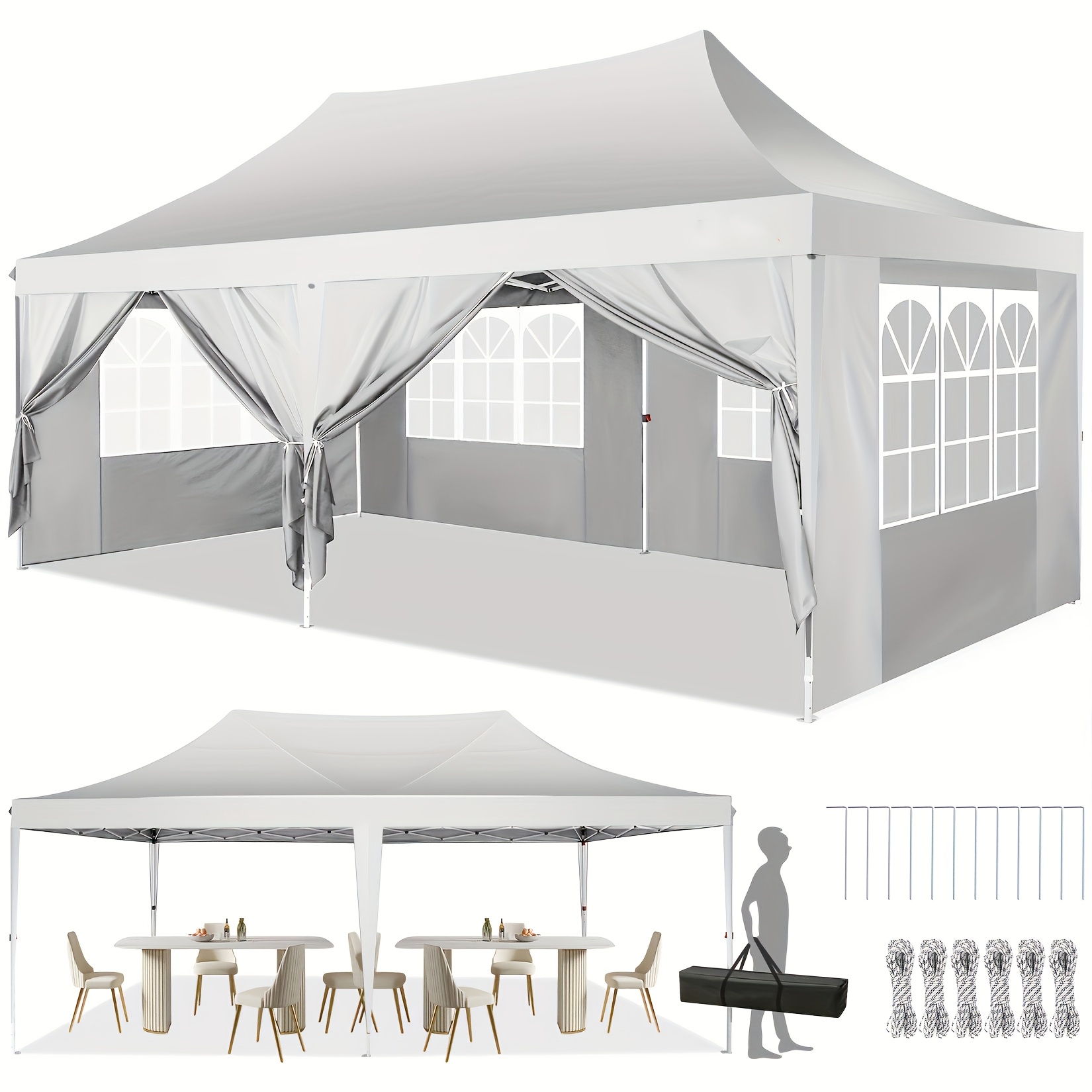 TEMU Carpa Pop-up de 3x6m con Paredes Extraíbles, Carpa Portátil de Grado Comercial con Bolsa de Transporte, Resistente a los Rayos UV, Patas