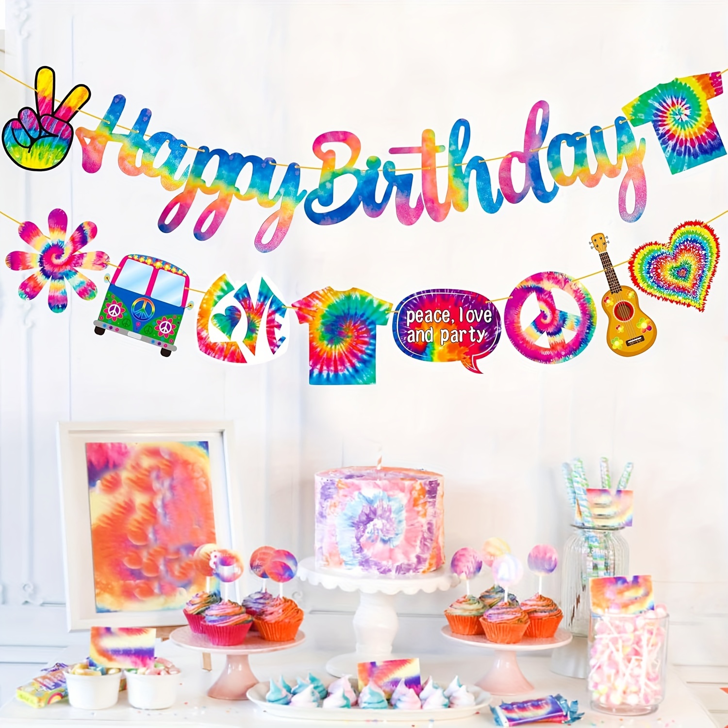 60's Carnival Tie Dye Backdrop 7x5 FT | Hippie Theme Party Photography Background For Groovy Decor