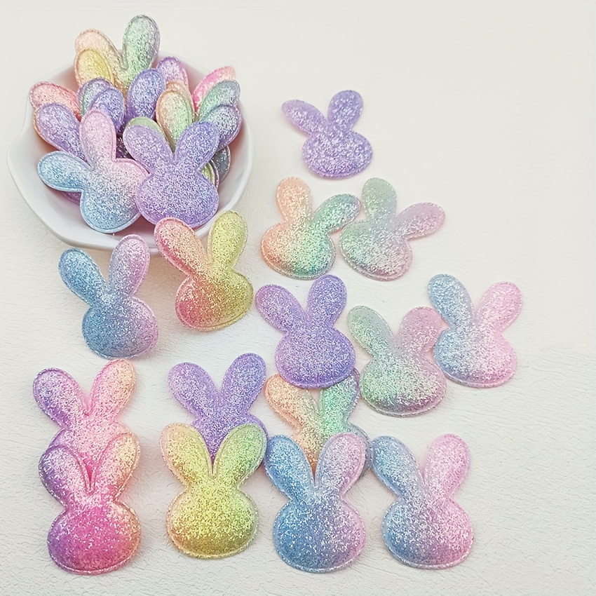 

20pcs Rainbow Glitter Bunny Heads - Diy Crafts & Accessories - Mixed Colors - Spring Or Easter Decorations