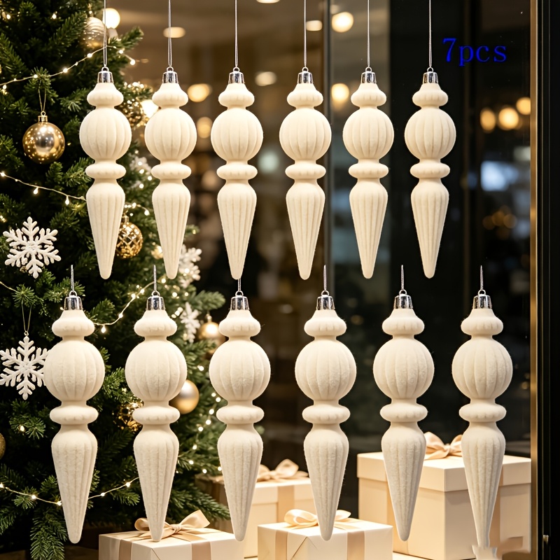 TEMU 7-teiliges großes Khaki Plüsch Weihnachtsball Set, unregelmäßige Ornamente, Deko, Hängebälle, Feiertagsbälle, Schaufensterdekoration, Geschenke