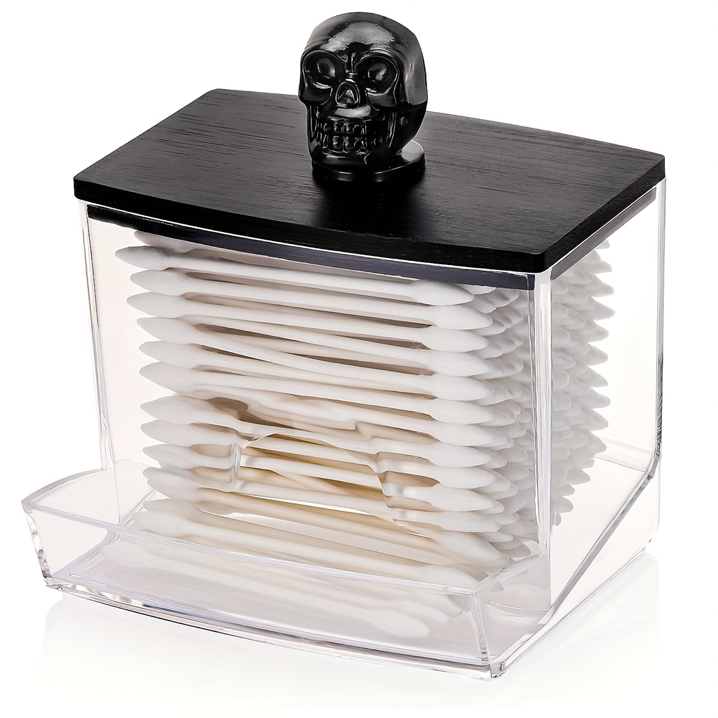 7oz Clear Acrylic Swab Holder With Lid - & Design, Durable Plastic Makeup Organizer For Bathroom, Cosmetics, And Halloween Storage, Makeup Organizer Storage
