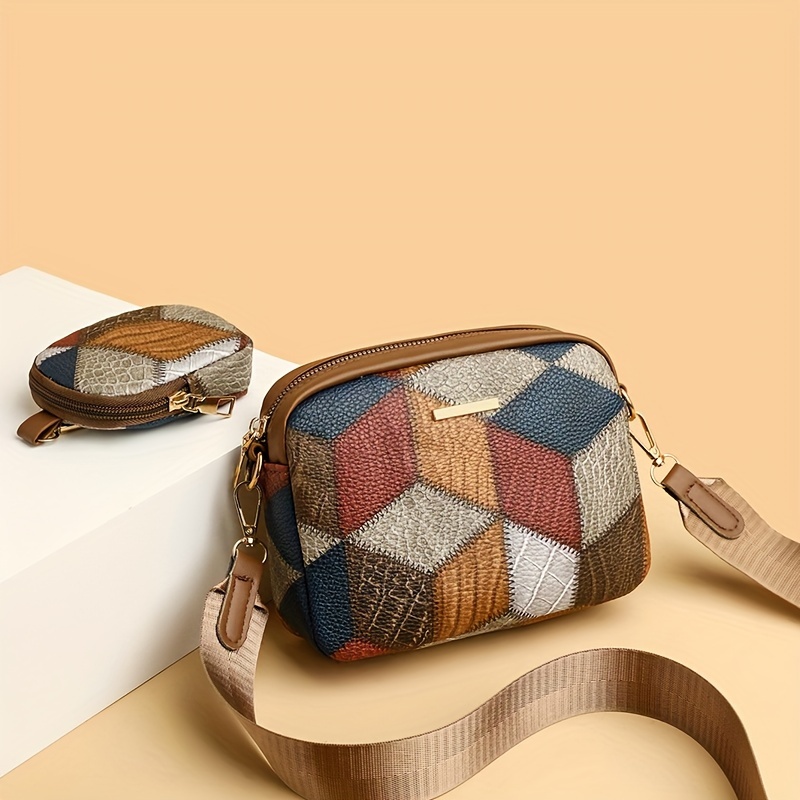 rhombus pattern crossbody bag colorblock mini square bag