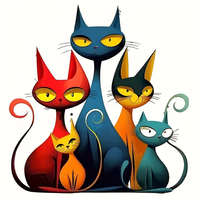 귀여운 고양이 가족 다림질 전사 스티커 남성용, 1장, 비닐 소재, 혼합 색상 - 티셔츠, 옷, 베개, 가방, 청바지에 이상적