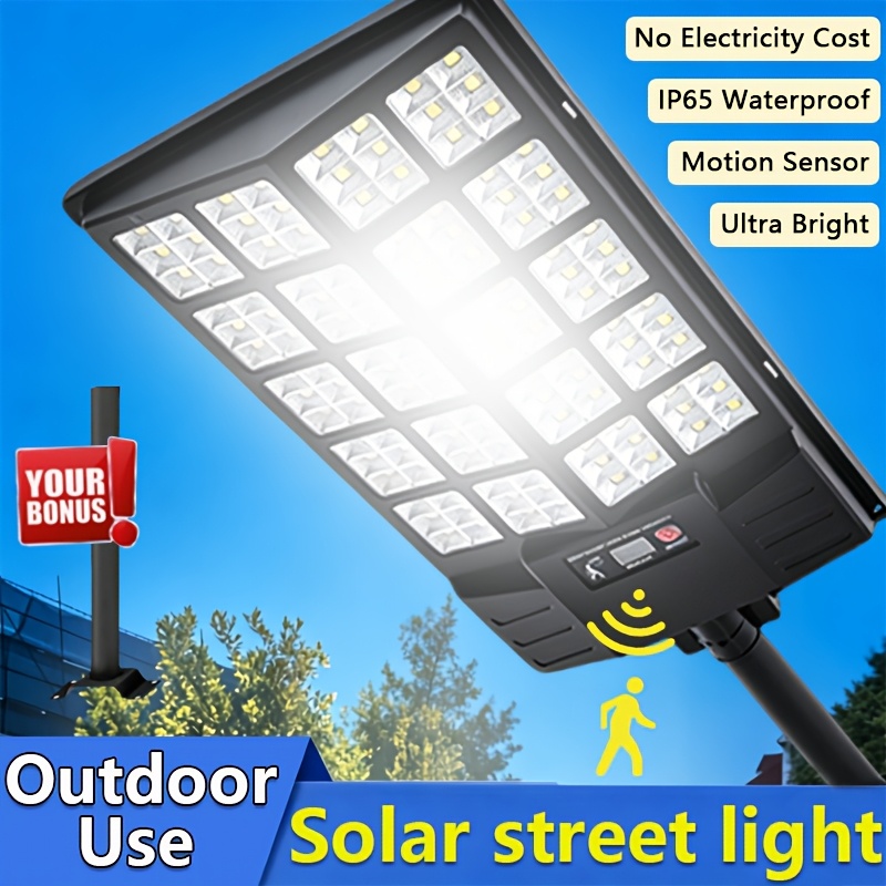 TEMU Outdoor Solar Street Lights, Commercial Lights Dusk To Dawn, Solar Lights With 3 Level Brightness, No Electricity Cost, Portable Street Lights