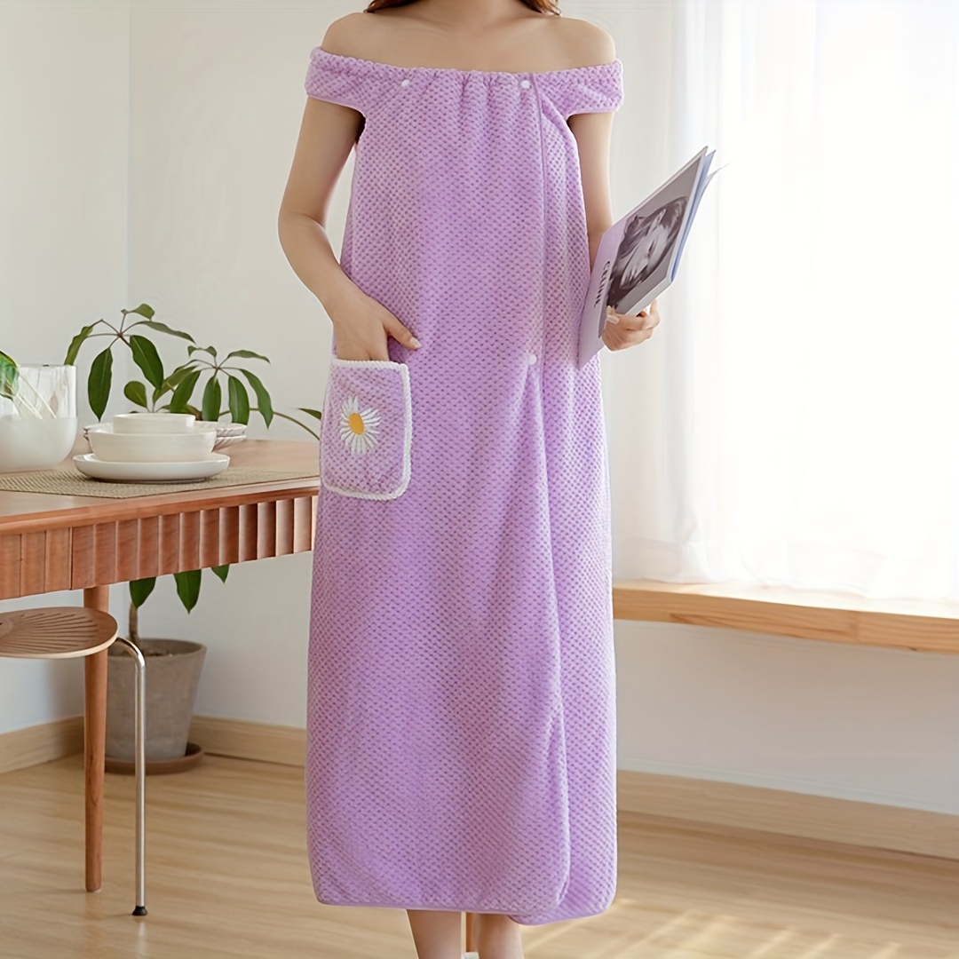 1pc daisy embroidered womens wearable towel super absorbent non shedding towel dress with pocket wearable fade resistant shower skirt towel bathroom supplies home supplies 1