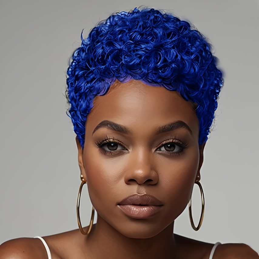 TEMU Short Curly Wig Synthetic Hair Short Blue Wigs For Women Short Cut Curly Wig For Women Heat Resistant Wigs