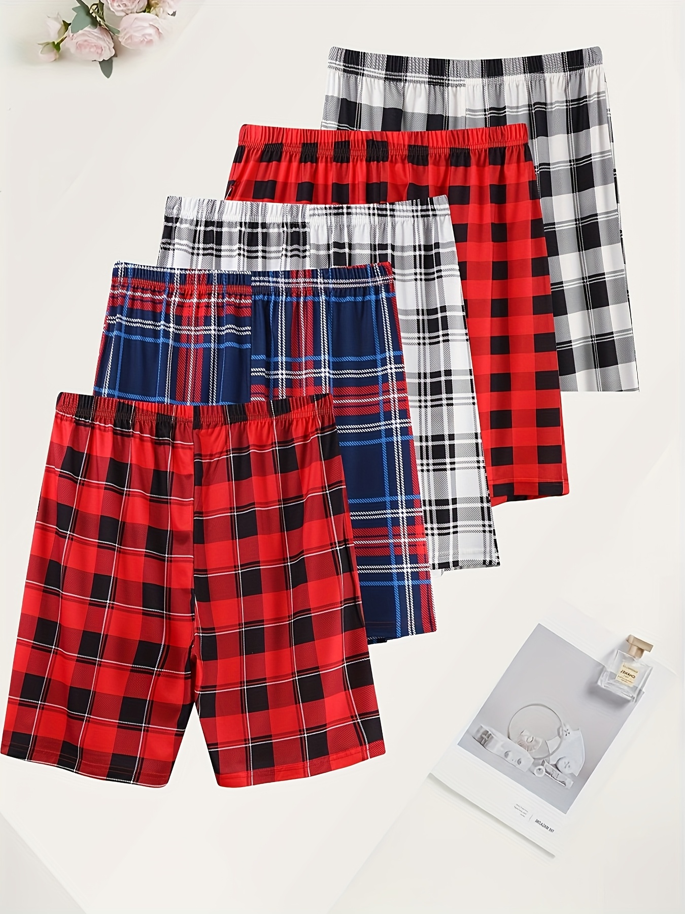 5pcs set of mens comfortable shorts 5pcs set of 5 striped shorts lightweight and   waist fitness shorts mens sleep shorts with pockets pajamas
