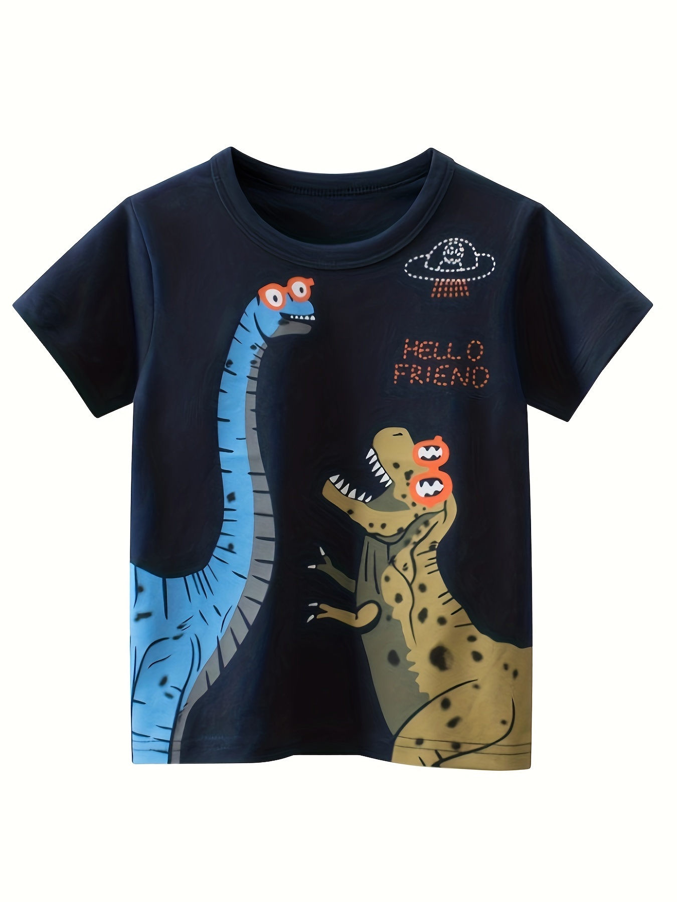 4pcs Cute Cartoon Shark And Dinosaur Print Boys Comfy T-Shirt, Cool, Versatile & Smart Short Sleeve Tee