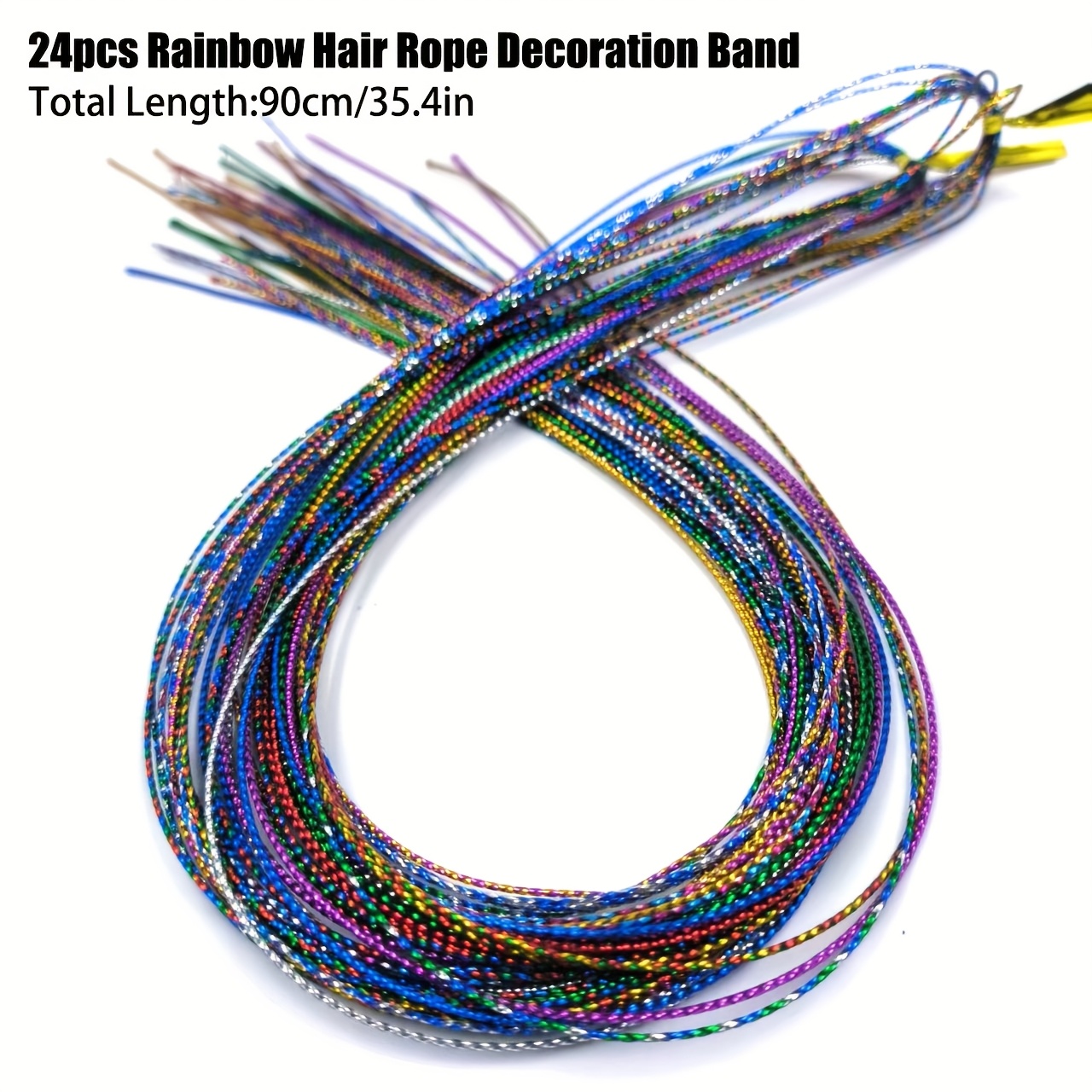 TEMU 24pcs Random Color Rainbow Braided Hair Cord Set, Bohemian Colorful Ponytail And Braid Accessories For Diy Hair Styling, Festivals, Parties And