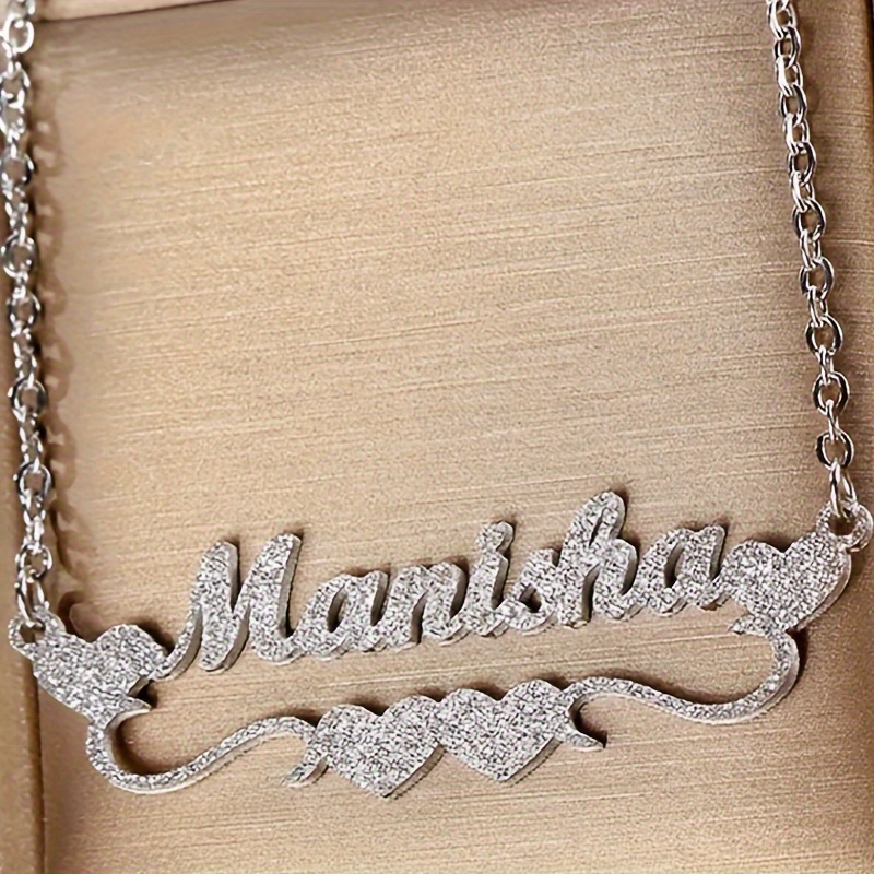 Custom Bling Name Necklace 316L Stainless Steel Heart Nameplate Pendant