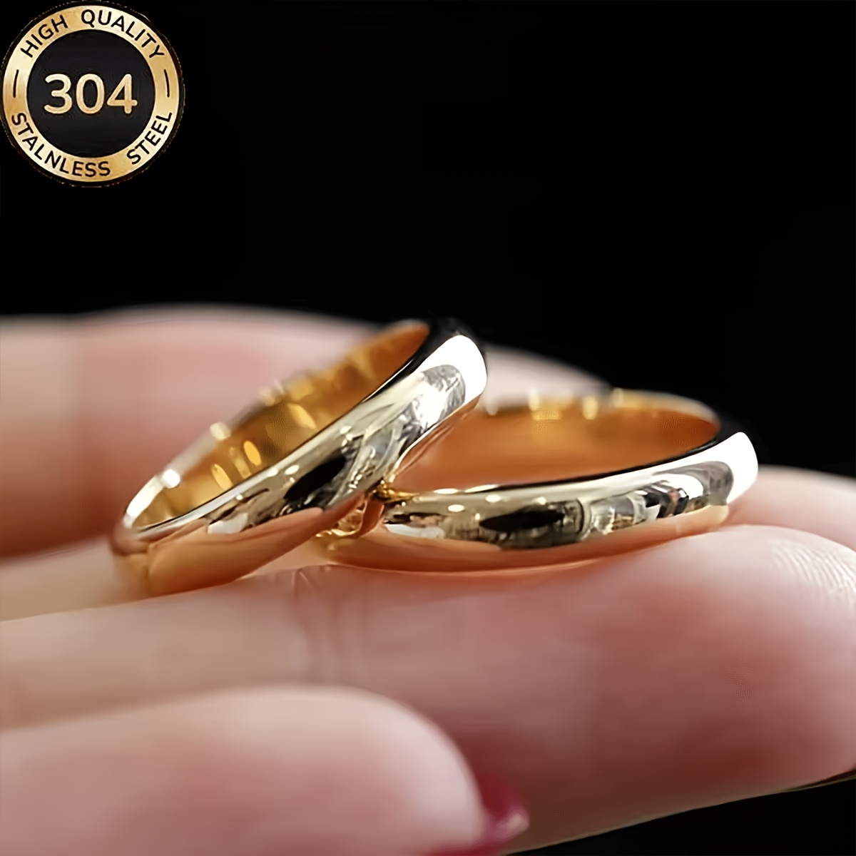 E-shop Vergoldete Partnerringe aus 304 Edelstahl, 4 mm, hypoallergen farbbeständig, minimalistische polierte schlichte Eheringe, bequeme Passform,
