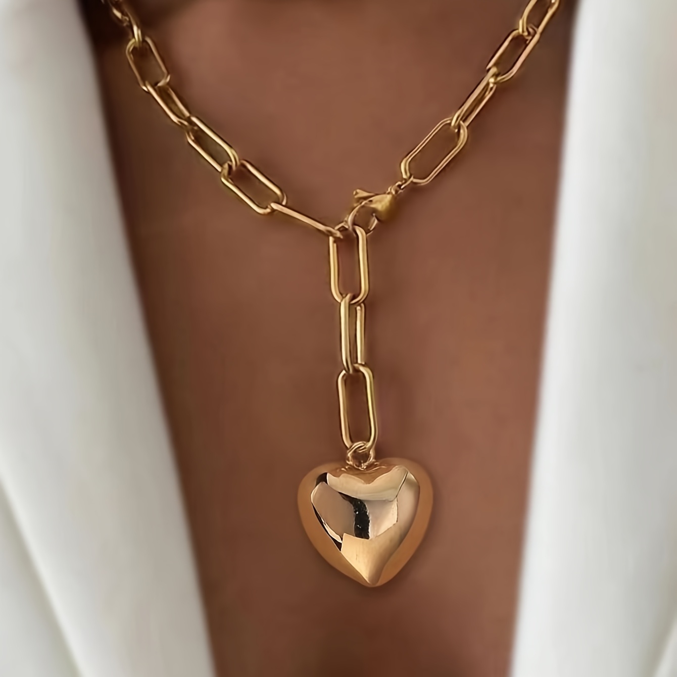 Light Luxury, Elegant Ladies' Golden Stainless Pendant Rectangular Chain Casual Party Versatile Pendant Necklace