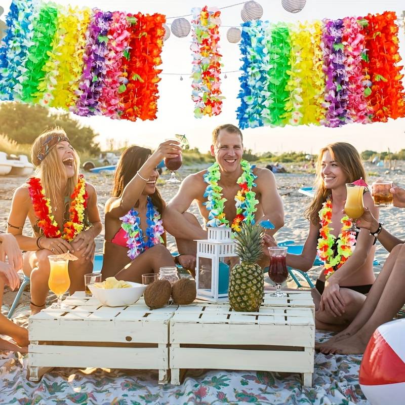 Bulk Pink Plastic Hawaiian Leis - 200 Pack, 37" Long, Tropical Luau Party Decorations & Favors