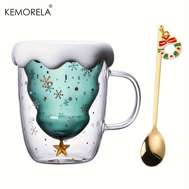 

Tasse à Café en Verre à Thème de Noël KEMORELA avec Cuillère - Isolée à Double Paroi, BPA, Réutilisable - Parfaite pour , , - Cadeau Idéal pour les Fêtes