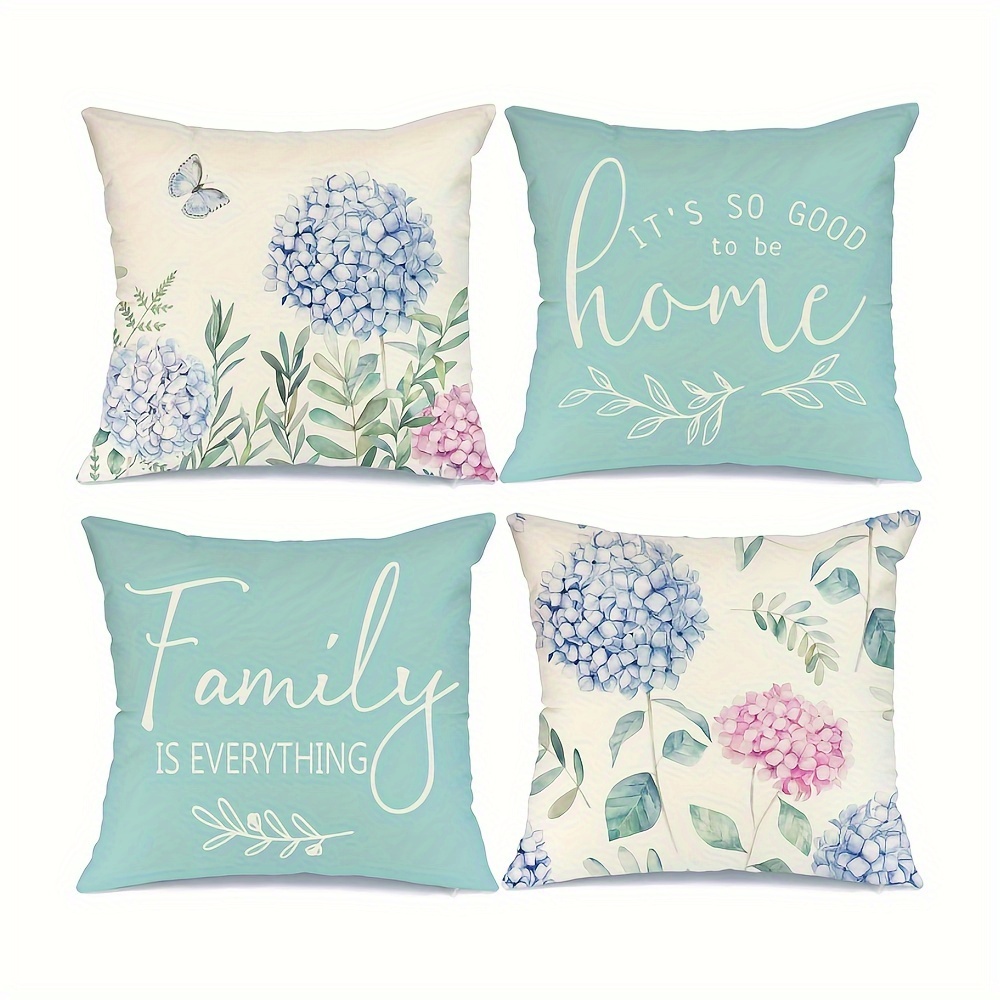 

Pillow Covers 18x18 Inch 4pcs Blue Flowers It Is So Good To Be Home Spring Decorative Throw Pillow Cases, Floral Pillowcases Summer Farmhouse Decor For Sofa