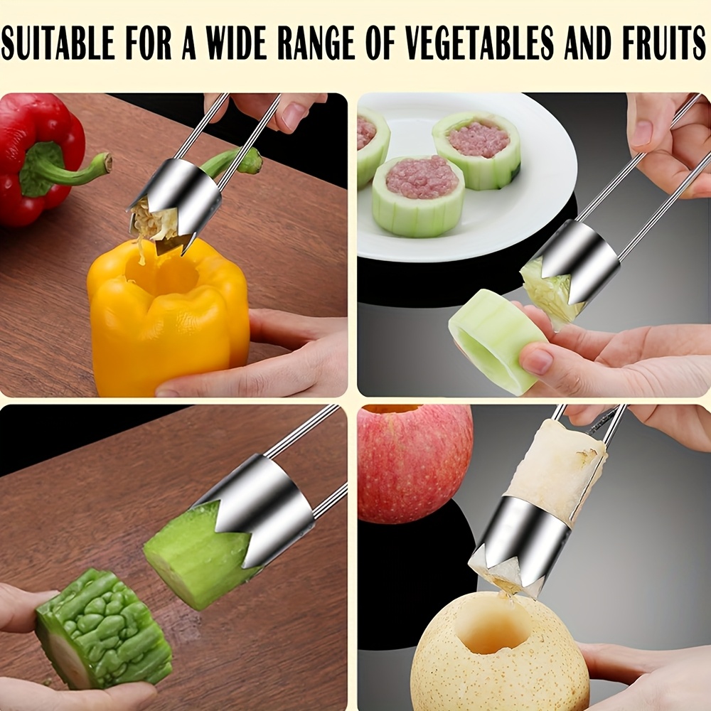1pc Stainless Steel Fruit & Vegetable Corer, Red Bell Pepper Seed Remover, Universal Kitchen Gadget for Apple, Pear, Tomato, Pepper - Durable & Easy to Use