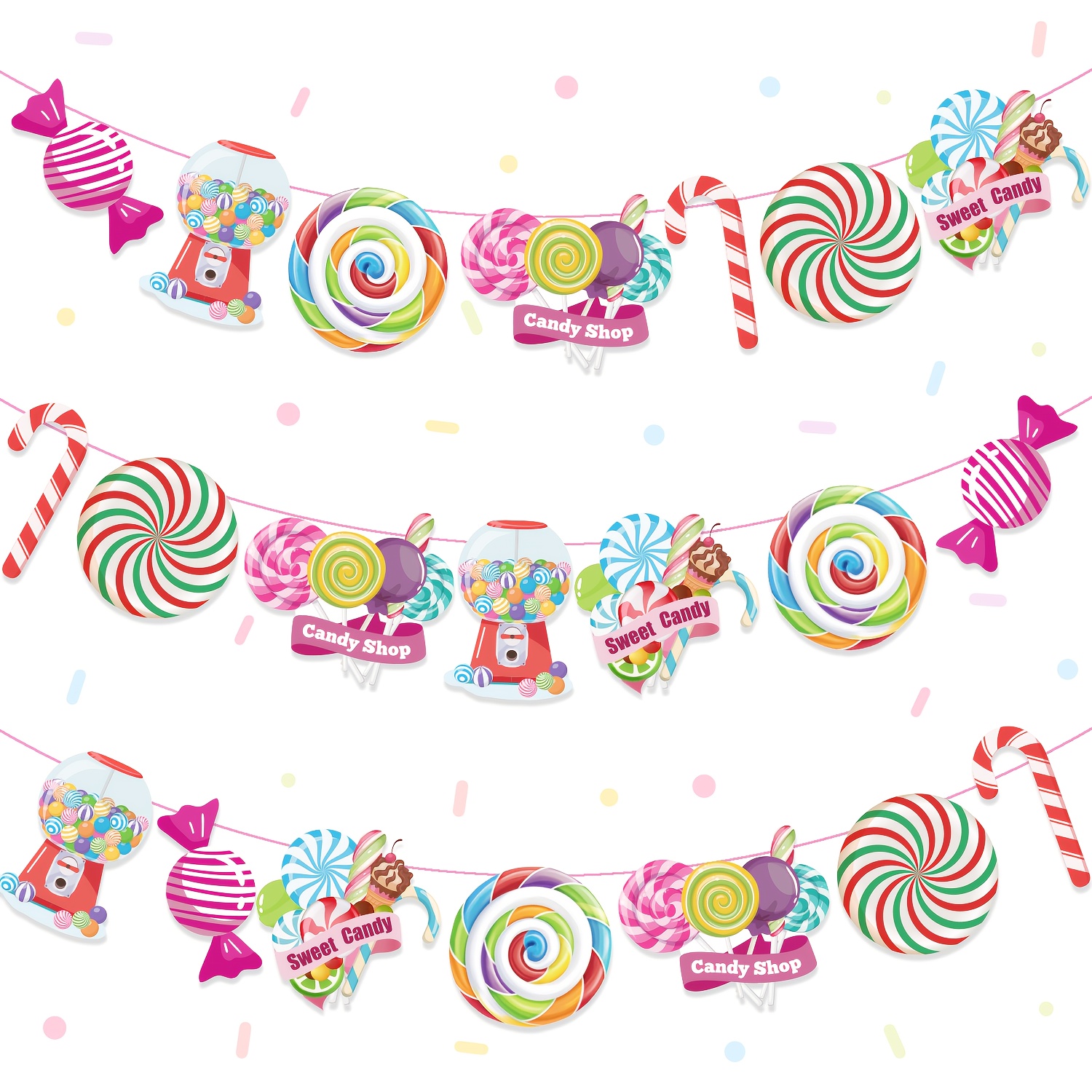 Image of 21pcs, Candy Birthday Decorations, Candy Birthday Party Banner Decorations, Suitable For Candy Birthday Party, Christmas Home Decor, Living Rooms, Outdoor Decorations.