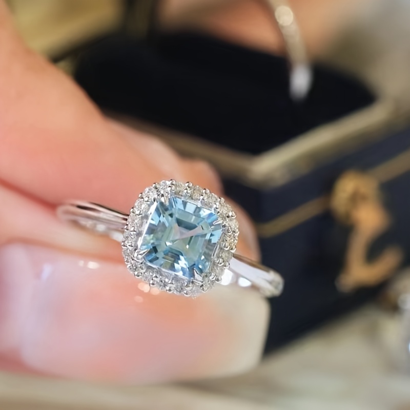 Women's 925 Silver Geometric Colored Stone Ring with Zirconia