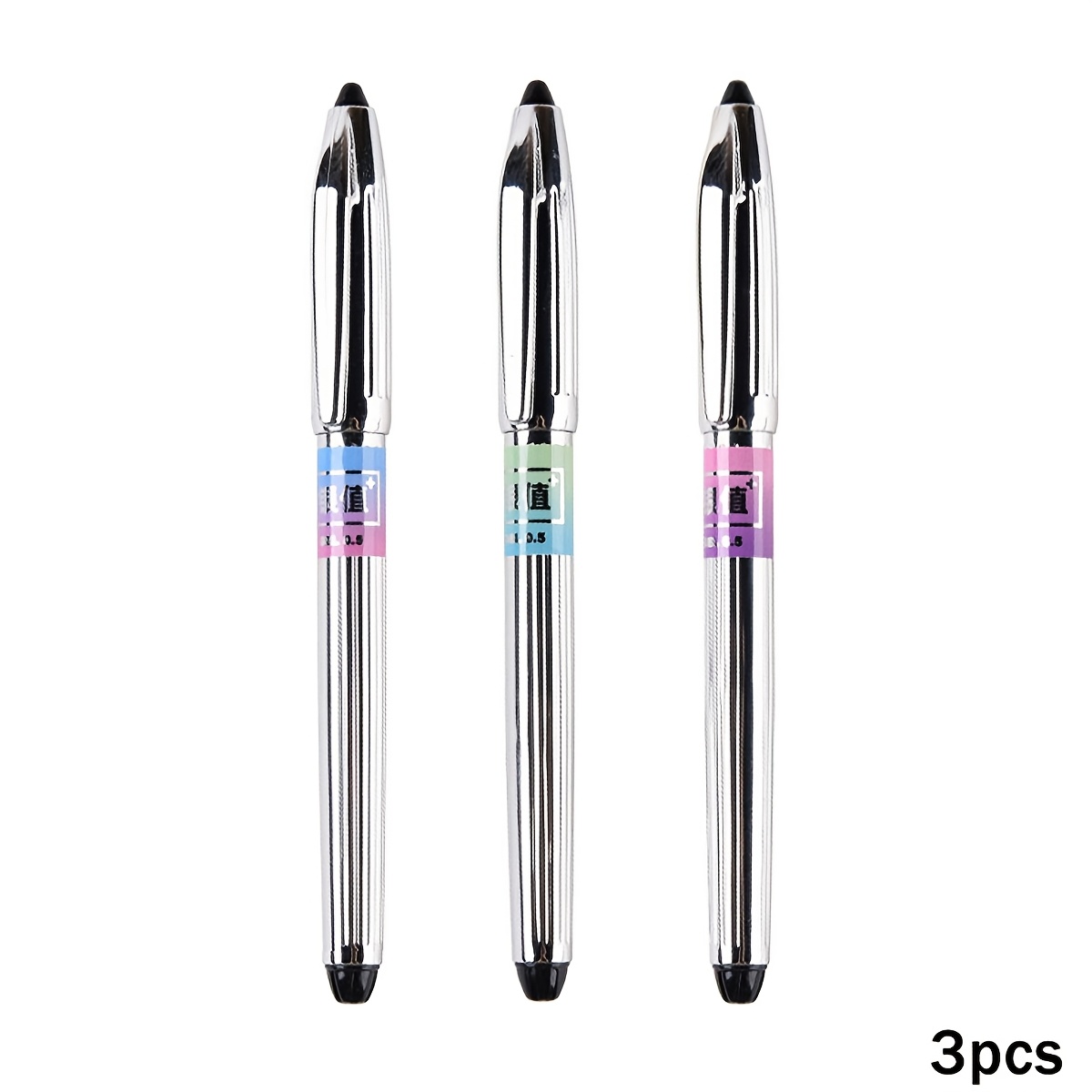 TEMU 3pcs Gel Pens 0.5mm Fine Point, Vacuum Metallic Silver Uv Plating, Smooth Writing High-capacity Black Ink, Durable Scratch Resistant Pens For