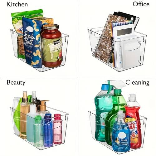 4pcs 10 x 6 open clear drawer organizer bin set of 4 plastic containers with handle for kitchen fridge cabinet closet bathroom undersink storage