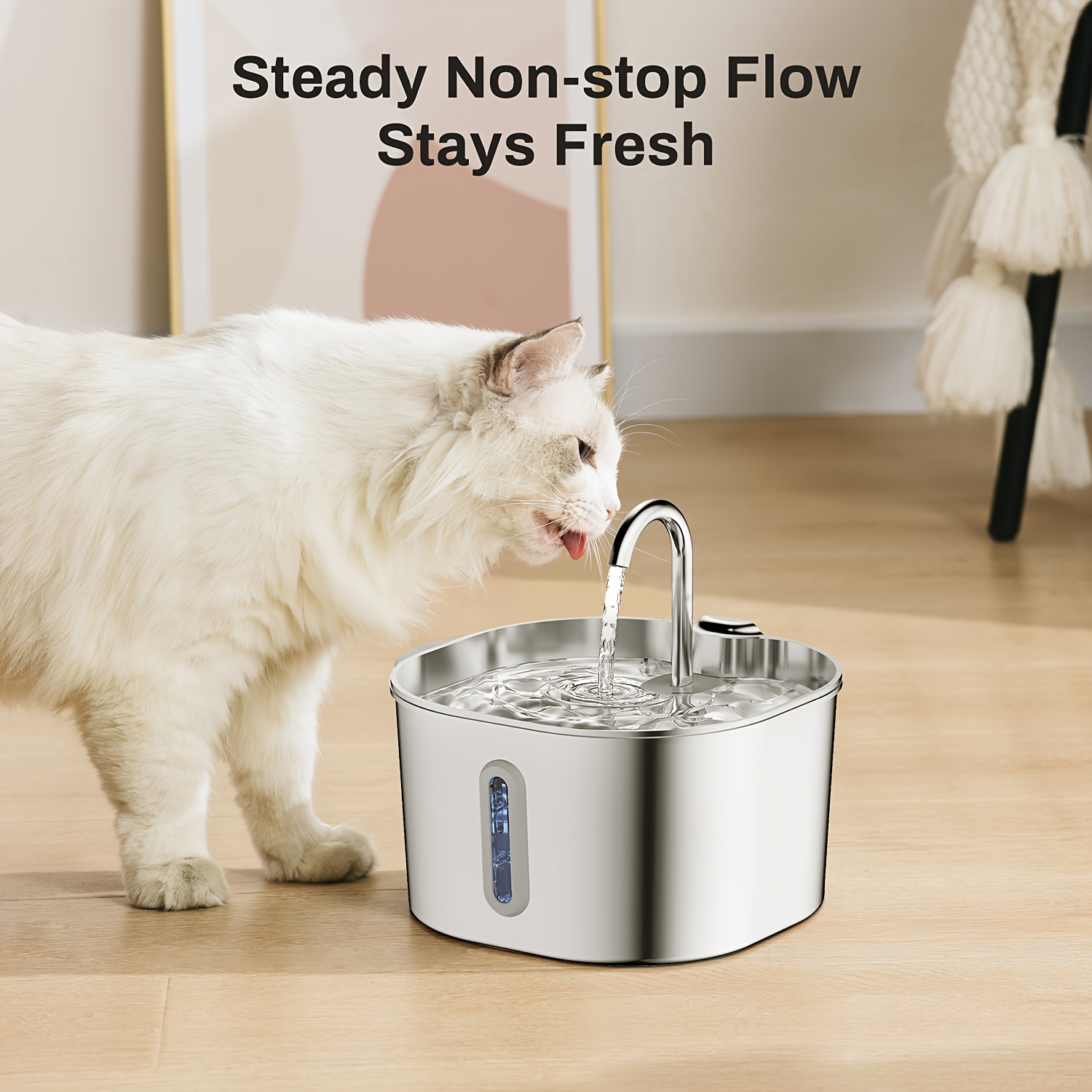 cat   water fountain stainless steel pet water fountain indoor metal     drinking bowl faucet bottle water feeder 2 2l 74oz operation water dispenser   pump with filter 0