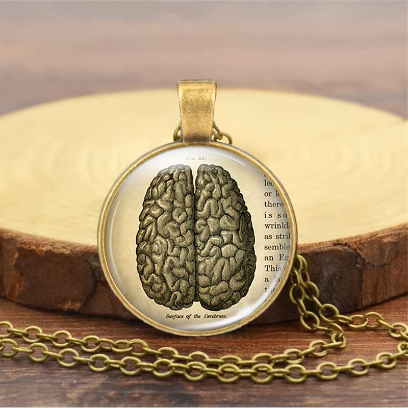 Brown Metal Chain Necklace with Colorful Brain Surface Design