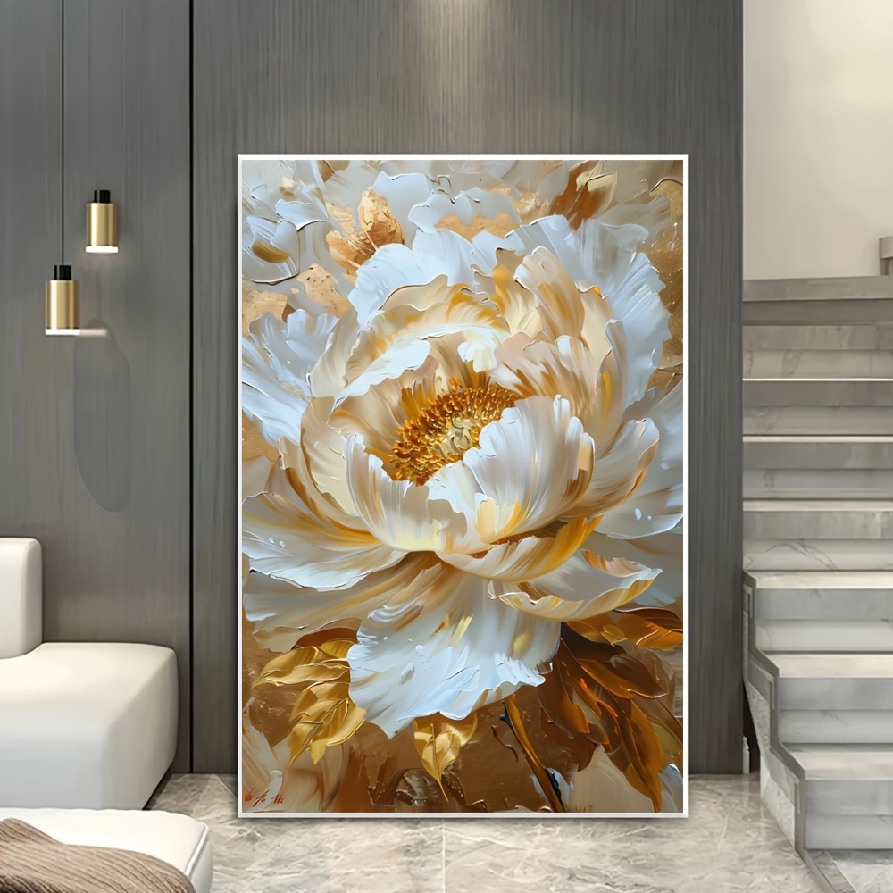 

Golden Peony Canvas Wall Art Poster 31.49 X 47.24 Inch - Frameless Floral Print For Living Room Decor, Modern Vintage Canvas Painting, Portrait Orientation, Indoor Use