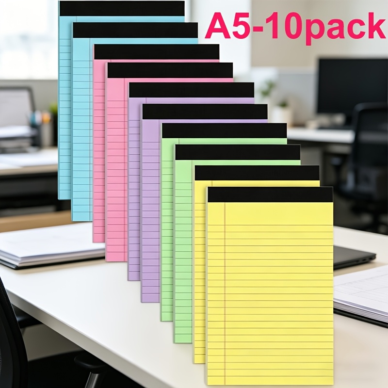 TEMU Lot de 10 -notes légaux de petite taille, 12,7 x 20,3 cahiers de notes colorés, de notes à écriture avec impression transparente pour cahiers
